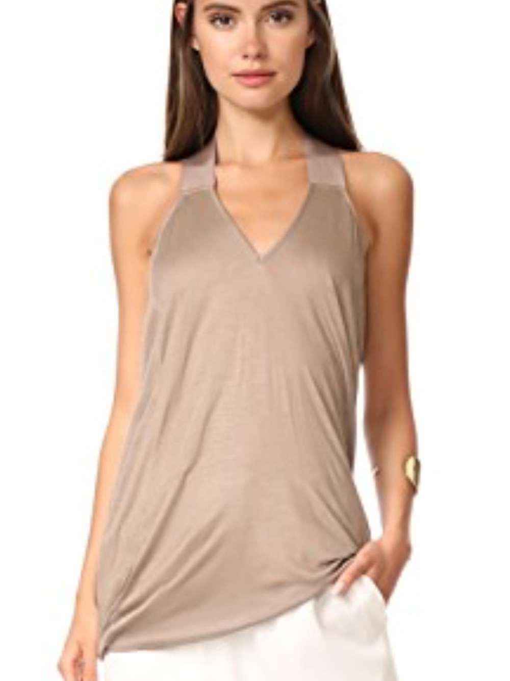 Zero + Maria Cornejo Ibit Taupe V-Neck Racerback Tank Top